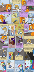 Size: 930x1950 | Tagged: safe, artist:mythkaz, imported from derpibooru, adagio dazzle, rainbow dash, oc, oc:vanilla beam, equestria girls, canterlot high, comic, commission, date, dialogue, fantasy, micro, mirror, ray gun, rescue, science lab, shrinking, size difference, speech bubble, thought bubble, word balloon