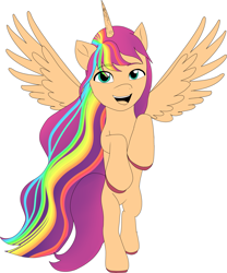 Size: 4141x4973 | Tagged: safe, artist:lullabyjak, imported from derpibooru, sunny starscout, alicorn, pony, spoiler:my little pony: a new generation, commission, fanart, g5, mane stripe sunny, my little pony: a new generation, princess sunny starscout, race swap, simple background, solo, sunnycorn, white background, wip