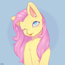 Size: 3800x3800 | Tagged: safe, artist:nightraven393, imported from derpibooru, fluttershy, pony, ;p, cute, female, filly, filly fluttershy, one eye closed, shyabetes, solo, tongue out, wink, younger