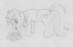 Size: 2674x1736 | Tagged: safe, artist:wapamario63, imported from ponybooru, lyra heartstrings, pony, unicorn, butt, eating, female, grass, grazing, horses doing horse things, mare, monochrome, nom, plot, puffy cheeks, sketch, solo, traditional art