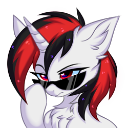 Size: 3000x3000 | Tagged: safe, alternate version, artist:pesty_skillengton, imported from derpibooru, oc, oc only, oc:blackjack, pony, unicorn, fallout equestria, fallout equestria: project horizons, bust, chest fluff, commission, ear fluff, female, high res, horn, mare, portrait, simple background, solo, sunglasses, transparent background, unicorn oc
