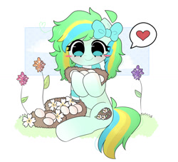 Size: 1149x1044 | Tagged: safe, artist:arwencuack, imported from derpibooru, oc, oc only, earth pony, pony, commission, cute, egg, flower, love, simple background, solo, white background