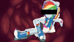 Size: 1920x1080 | Tagged: safe, imported from derpibooru, rainbow dash, equestria girls, copy and paste, cut and paste, eaten alive, endosoma, inside stomach, non-fatal vore, preydash, sleeping, vore