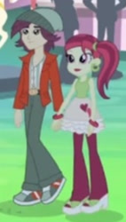Size: 828x1460 | Tagged: safe, imported from derpibooru, screencap, normal norman, rose heart, equestria girls, perfect day for fun, rainbow rocks, background human, holding hands, normalheart, shipping fuel, together, walking