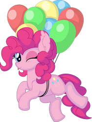 Size: 5569x7410 | Tagged: safe, artist:cyanlightning, imported from derpibooru, pinkie pie, earth pony, pony, .svg available, absurd resolution, balloon, blinking, female, floating, looking at you, mare, simple background, solo, then watch her balloons lift her up to the sky, tongue out, transparent background, vector