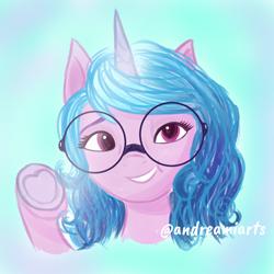 Size: 2048x2048 | Tagged: safe, artist:andreamiarts, imported from derpibooru, izzy moonbow, pony, unicorn, cute, g5, glasses, high res, izzybetes, my little pony: a new generation, solo