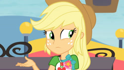 Size: 3410x1920 | Tagged: safe, imported from derpibooru, screencap, applejack, equestria girls, equestria girls series, rollercoaster of friendship, applejack's hat, clothes, cowboy hat, cutie mark, cutie mark on clothes, female, geode of super strength, hat, high res, jewelry, magical geodes, necklace, solo