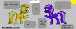 Size: 1703x662 | Tagged: safe, artist:superroblox00, imported from derpibooru, oc, oc only, oc:lilla timma, oc:tyrone sima, pegasus, pony, unicorn, 3d, cloud, female, horn, male, mlp fim's eleventh anniversary, pegasus oc, signature, sun, text, unicorn oc, wings