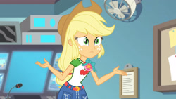 Size: 3410x1920 | Tagged: safe, imported from derpibooru, screencap, applejack, equestria girls, equestria girls series, rollercoaster of friendship, applejack's hat, belt, clothes, cowboy hat, cutie mark, cutie mark on clothes, denim skirt, female, geode of super strength, hat, high res, jewelry, magical geodes, necklace, skirt, solo