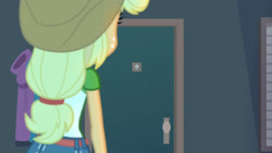 Size: 3410x1920 | Tagged: safe, imported from derpibooru, screencap, applejack, equestria girls, equestria girls series, rollercoaster of friendship, applejack's hat, belt, clothes, cowboy hat, denim skirt, female, hat, high res, skirt, solo