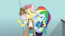 Size: 3410x1920 | Tagged: safe, imported from derpibooru, screencap, rainbow dash, vignette valencia, equestria girls, equestria girls series, rollercoaster of friendship, cellphone, clothes, crossed arms, cutie mark, cutie mark on clothes, female, geode of super speed, high res, hoodie, jewelry, magical geodes, necklace, phone, smartphone, smiling