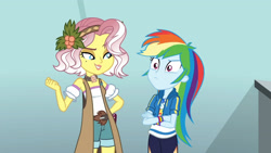 Size: 3410x1920 | Tagged: safe, imported from derpibooru, screencap, rainbow dash, vignette valencia, equestria girls, equestria girls series, rollercoaster of friendship, cellphone, clothes, crossed arms, cutie mark, cutie mark on clothes, female, geode of super speed, high res, hoodie, jewelry, magical geodes, necklace, phone, smartphone, smiling