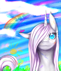 Size: 3456x4000 | Tagged: safe, artist:shkura2011, imported from derpibooru, oc, oc only, pony, unicorn, bust, female, mare, portrait, rainbow, solo