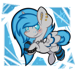 Size: 794x783 | Tagged: safe, artist:ak4neh, imported from derpibooru, oc, oc only, oc:moonbeam, alicorn, pony, alicorn oc, animated, blinking, blushing, chains, clothes, ear piercing, eyes closed, female, gif, horn, leg warmers, mare, piercing, simple background, smiling, solo, spiked wristband, transparent background, wings, wristband