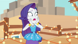Size: 3410x1920 | Tagged: safe, imported from derpibooru, screencap, rarity, equestria girls, equestria girls series, rollercoaster of friendship, bracelet, female, geode of shielding, hairpin, high res, jewelry, magical geodes, open mouth, rarity peplum dress, solo