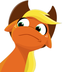 Size: 1929x2139 | Tagged: safe, artist:imalou, edit, imported from derpibooru, vector edit, applejack, earth pony, pony, .svg available, do not want, floppy ears, freckles, g5, reaction image, simple background, solo, transparent background, vector, vector trace