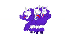 Size: 1024x576 | Tagged: safe, artist:horsesplease, imported from derpibooru, rarity, cerberus, dog, poodle, abomination, collar, derp, evil rarity, jaws, monster, multiple heads, panting, raridog, raripoodle, spiked collar, stupid, three heads, tongue out