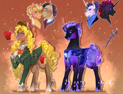 Size: 1700x1300 | Tagged: safe, artist:bunnari, imported from derpibooru, applejack, filthy rich, pharynx, rarity, oc, changepony, hybrid, pony, alternate hairstyle, alternate timeline, female, filthyjack, infidelity, interspecies offspring, male, night maid rarity, nightmare takeover timeline, offspring, parent:applejack, parent:filthy rich, parent:filthyjack, parent:pharynx, parent:rarity, parents:pharity, pharity, shipping, straight