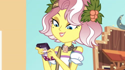 Size: 3410x1920 | Tagged: safe, imported from derpibooru, screencap, vignette valencia, equestria girls, equestria girls series, rollercoaster of friendship, cellphone, female, high res, phone, smartphone, smiling, solo