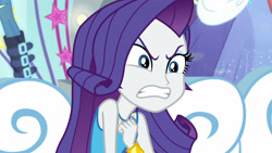 Size: 3410x1920 | Tagged: safe, imported from derpibooru, screencap, fluttershy, rarity, sunset shimmer, equestria girls, equestria girls series, rollercoaster of friendship, angry, bracelet, female, frown, gritted teeth, hairpin, high res, jewelry, rarity peplum dress, solo focus