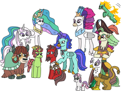 Size: 2588x1932 | Tagged: safe, artist:supahdonarudo, imported from derpibooru, captain celaeno, fleur-de-lis, gilda, princess celestia, queen novo, sweetie belle, tree hugger, yona, oc, oc:ironyoshi, oc:sea lilly, alicorn, avian, classical hippogriff, dragon, earth pony, griffon, hippogriff, hybrid, longma, parrot pirates, unicorn, yak, them's fightin' herds, my little pony: the movie, bandana, camera, clothes, crystal pegleg, happy birthday mlp:fim, hoof on shoulder, jewelry, mlp fim's eleventh anniversary, monkey swings, necklace, pirate, shirt, simple background, tianhuo (tfh), transparent background