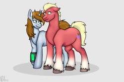 Size: 911x603 | Tagged: artist needed, source needed, safe, imported from derpibooru, sprout cloverleaf, oc, oc:littlepip, oc:red eye, earth pony, pony, unicorn, fallout equestria, canon x oc, crack shipping, eyebrows, fanfic art, female, g5, hetero littlepip, horn, littlesprout, male, mare, my little pony: a new generation, pipbuck, shipping, stallion, straight