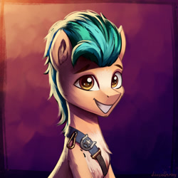 Size: 1024x1024 | Tagged: safe, artist:adagiostring, imported from derpibooru, hitch trailblazer, earth pony, pony, g5, looking at you, male, sheriff, smiling, solo, stallion