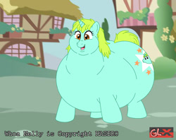 Size: 1400x1108 | Tagged: safe, artist:greatlizardx, imported from derpibooru, whoa nelly, pony, unicorn, adorafatty, chubby cheeks, cute, fat, female, happy, mare, obese, open mouth, open smile, ponyville, positive body image, redesign, smiling, solo, whoa nellybetes