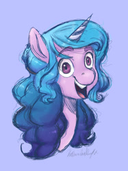 Size: 1024x1366 | Tagged: safe, artist:xxparadoxponyxx, imported from derpibooru, izzy moonbow, pony, unicorn, bust, female, g5, open mouth, portrait, simple background, solo