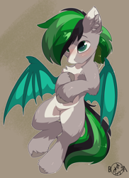 Size: 2568x3519 | Tagged: safe, artist:beardie, imported from derpibooru, oc, oc only, oc:geo, bat pony, pony, chest fluff, commission, cute, ear fluff, high res, lying down, male, on back, solo, stallion
