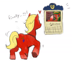 Size: 1805x1560 | Tagged: safe, artist:johnorangemovie, imported from derpibooru, sprout cloverleaf, earth pony, pony, spoiler:my little pony: a new generation, calendar, emperor sprout, g5, heart, male, my little pony: a new generation, rear view, solo, stallion