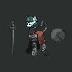 Size: 3000x3000 | Tagged: safe, artist:pencilprony, imported from derpibooru, oc, oc only, oc:aquaria lance, pony, unicorn, fallout equestria, armor, cape, clothes, high res, power armor, shield, solo, sword, weapon