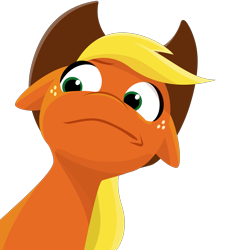 Size: 1809x2005 | Tagged: safe, artist:imalou, edit, imported from derpibooru, vector edit, applejack, earth pony, pony, .svg available, do not want, floppy ears, freckles, g5, reaction image, simple background, solo, transparent background, vector, vector trace