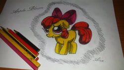 Size: 3265x1837 | Tagged: safe, artist:hoho-there-lover-boy, imported from derpibooru, apple bloom, earth pony, pony, female, filly, photo, solo, traditional art