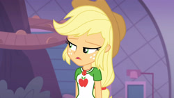 Size: 3410x1920 | Tagged: safe, imported from derpibooru, screencap, applejack, equestria girls, equestria girls series, rollercoaster of friendship, applejack's hat, clothes, cowboy hat, cutie mark, cutie mark on clothes, female, geode of super strength, hat, high res, jewelry, magical geodes, necklace, open mouth, solo