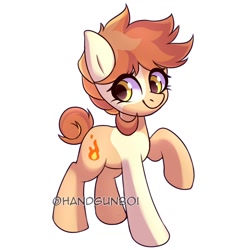 Size: 1200x1200 | Tagged: safe, artist:handgunboi, imported from derpibooru, oc, oc only, oc:flame egg, earth pony, pony, coat markings, commission, female, looking at you, mare, simple background, smiling, white background