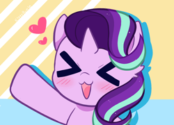 Size: 6800x4900 | Tagged: safe, artist:kittyrosie, imported from derpibooru, starlight glimmer, pony, unicorn, >.<, ><, abstract background, blushing, cute, eyes closed, female, floating heart, glimmerbetes, heart, mare, open mouth, signature, solo