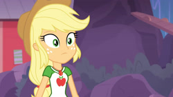 Size: 3410x1920 | Tagged: safe, imported from derpibooru, screencap, applejack, equestria girls, equestria girls series, rollercoaster of friendship, applejack's hat, clothes, cowboy hat, cutie mark, cutie mark on clothes, female, geode of super strength, hat, high res, jewelry, magical geodes, necklace, solo