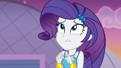 Size: 3410x1920 | Tagged: safe, imported from derpibooru, screencap, rarity, equestria girls, equestria girls series, rollercoaster of friendship, bracelet, female, hairpin, high res, jewelry, lip bite, rarity peplum dress, solo