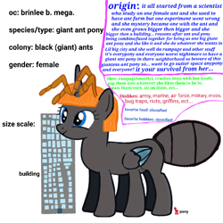 Size: 900x900 | Tagged: safe, artist:calebtyink, imported from derpibooru, oc, oc:brinlee b. mega, alicorn, ant, ant pony, insect, original species, pony, bigger then building, building, female, giant ant, giant ant pony, giant pony, giantess, gray coat, i can't believe it's not badumsquish, macro, mare, multiple legs, multiple limbs, random pony, size chart, size comparison, we well gonna need bigger bug repellant