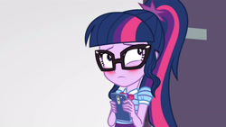 Size: 3410x1920 | Tagged: safe, imported from derpibooru, screencap, sci-twi, twilight sparkle, equestria girls, equestria girls series, rollercoaster of friendship, blushing, bowtie, cellphone, female, geode of telekinesis, glasses, high res, jewelry, magical geodes, necklace, phone, ponytail, smartphone, solo