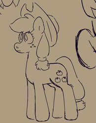 Size: 1011x1294 | Tagged: safe, artist:tezzbot, imported from derpibooru, applejack, earth pony, pony, monochrome, sketch, solo