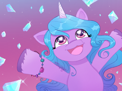 Size: 2732x2048 | Tagged: safe, artist:saphypone, imported from derpibooru, izzy moonbow, pony, unicorn, bracelet, crystal, g5, high res, jewelry, my little pony: a new generation, open mouth