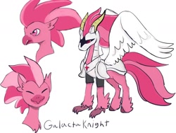 Size: 1280x960 | Tagged: safe, artist:beckydoki, imported from derpibooru, part of a set, hippogriff, armor, galacta knight, hippogriffied, kirby (series), mask, ponified, simple background, solo, white background