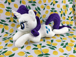 Size: 1280x960 | Tagged: safe, artist:kazzysart, imported from derpibooru, rarity, pony, irl, lying down, photo, plushie, prone, solo