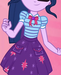 Size: 1920x2366 | Tagged: safe, imported from derpibooru, screencap, sci-twi, twilight sparkle, equestria girls, equestria girls series, rollercoaster of friendship, boobshot, bowtie, clothes, cropped, cutie mark, cutie mark on clothes, female, geode of telekinesis, glasses, high res, jewelry, magical geodes, necklace, ponytail, smiling, solo