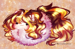 Size: 2672x1770 | Tagged: safe, artist:krissstudios, imported from derpibooru, oc, oc only, pony, unicorn, :3, abstract background, blushing, chest fluff, chubbie, cute, ear fluff, female, fluffy, mare, ocbetes, smiling, solo, sparkles