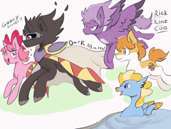 Size: 1280x960 | Tagged: safe, artist:beckydoki, imported from derpibooru, part of a set, earth pony, pegasus, pony, seapony (g4), unicorn, bow, cape, clothes, colored wings, colored wingtips, coo (kirby), dark matter (kirby), hair bow, kine, kirby (series), pale belly, pauldron, ponified, rick (kirby), water, wings