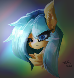 Size: 984x1036 | Tagged: safe, artist:rainsketch, imported from derpibooru, pony, abstract background, bust, chest fluff, ear fluff, eye clipping through hair, female, mare, portrait, solo