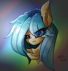 Size: 984x1036 | Tagged: safe, alternate version, artist:rainsketch, imported from derpibooru, pony, abstract background, bust, chest fluff, ear fluff, eye clipping through hair, female, mare, portrait, solo